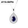 Gioielli in Argento Sterling 925 con Zaffiro Blu Pietra Preziosa Naturale Zaffiro Blu a Goccia d'Acqua Elegante Ciondolo per Donna