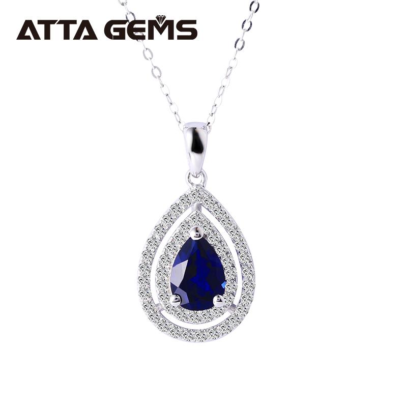 925 Sterling Silver Blue Sapphire Gemstone Jewelry Natural Water Drop Blue Sapphire Elegant Pendant for Women necklace синий