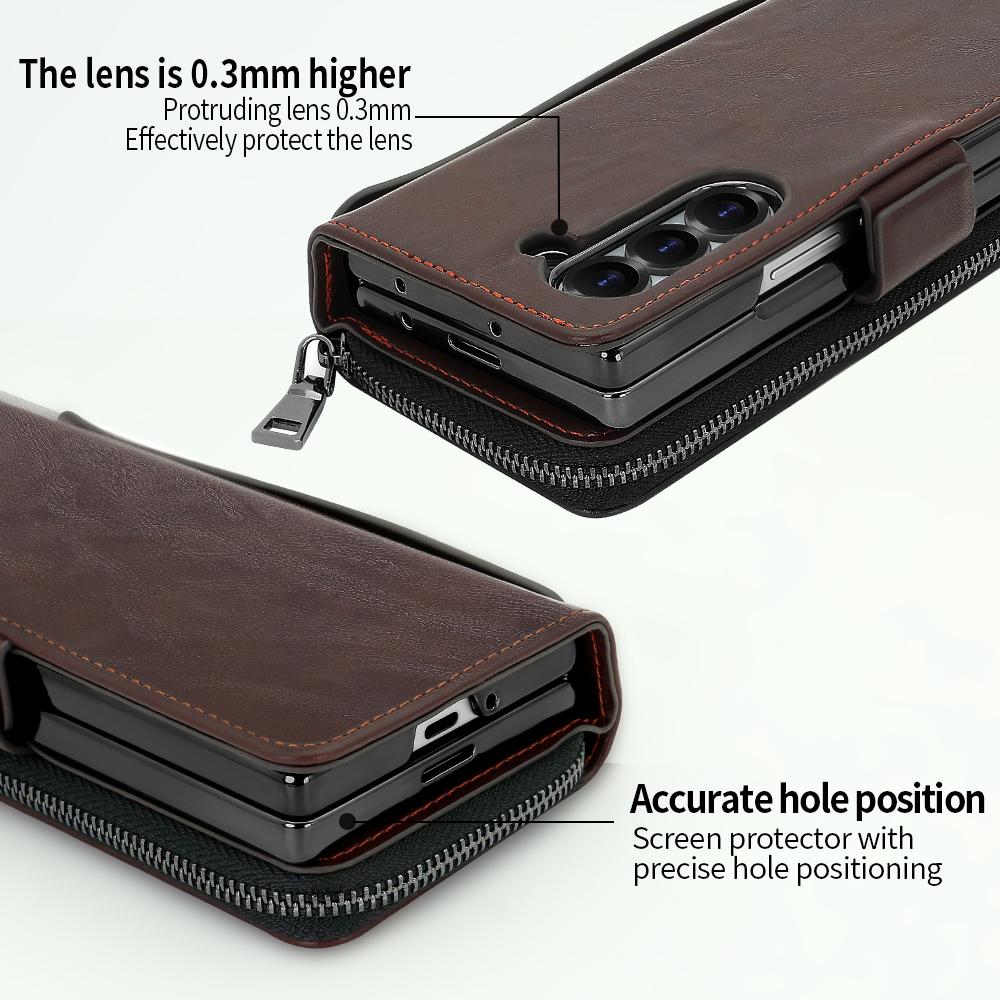Premium Leather RFID Flip Case For Samsung Z Fold 8 Ultra 7 6 5 Zipper Wallet Card Slots With Screen Glass Protection Touch Pen