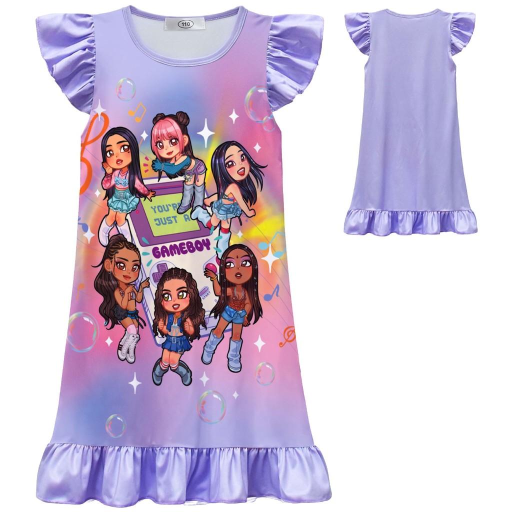 82610 Vestito Corto a Maniche Corte Stampato KATSEYE per Bambine e Ragazze
