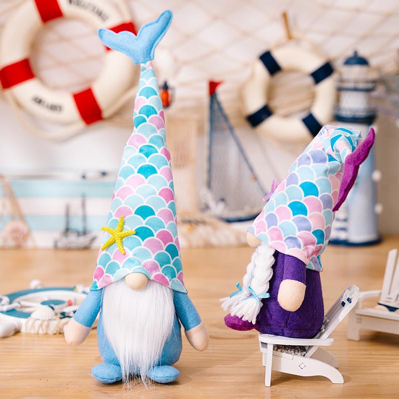 Cute Mermaid Summer Gnome Plush Dolls With Soft Fabric Tail Ideal For Seasonal Decoration