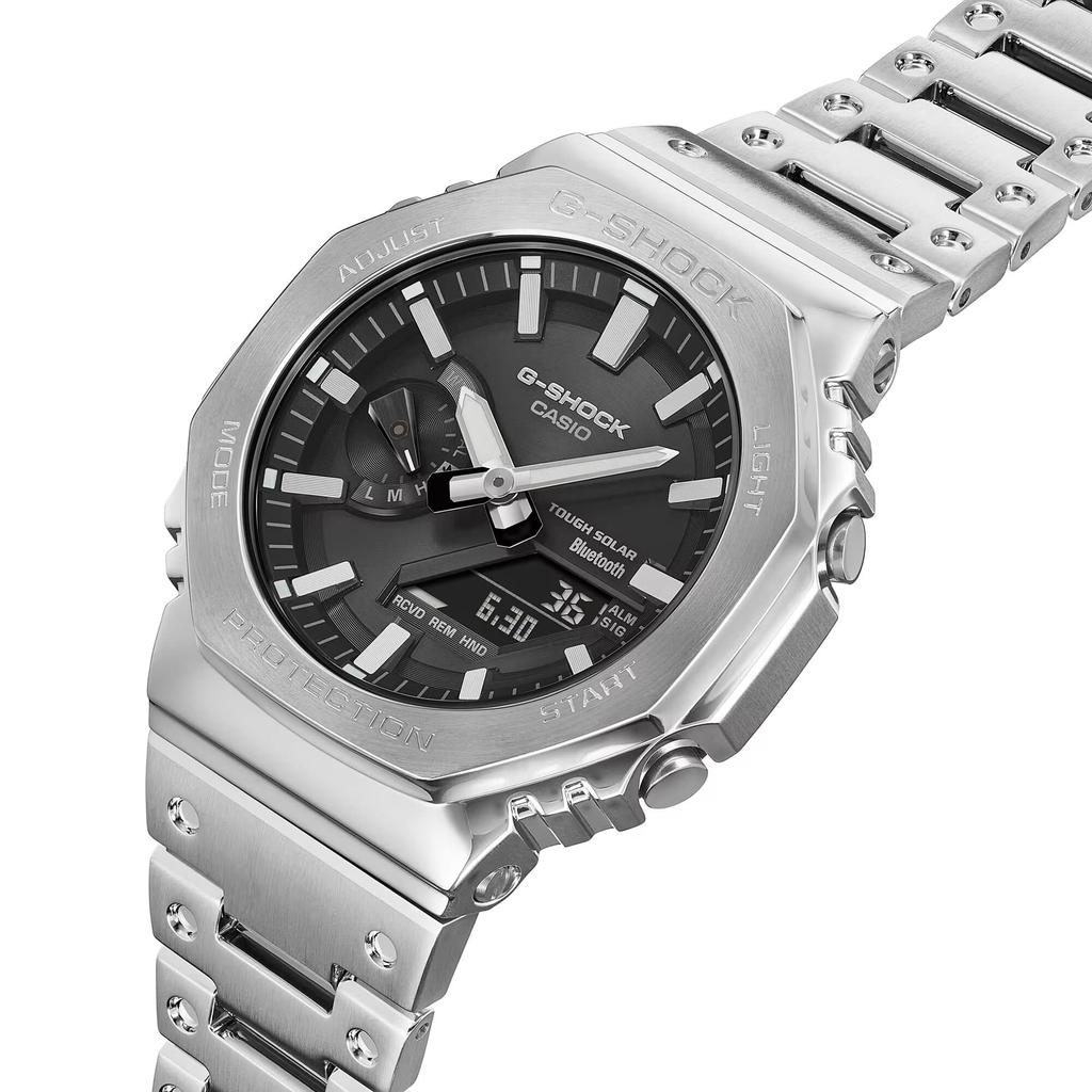 Casio Silver Watch with Full Metal and Tough Solar Technology Model As the Imported from Japan G-Shock GM-B2100SD-1A Men's Watch, Bluetooth, (Same