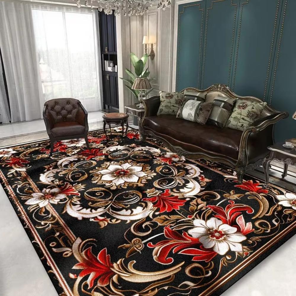 European Luxury Black Printing Rug Living Room Sofa Area Floor Mat Bedside Area Rug Balcony Kitchen Dinner Table Mat Welcome Rug