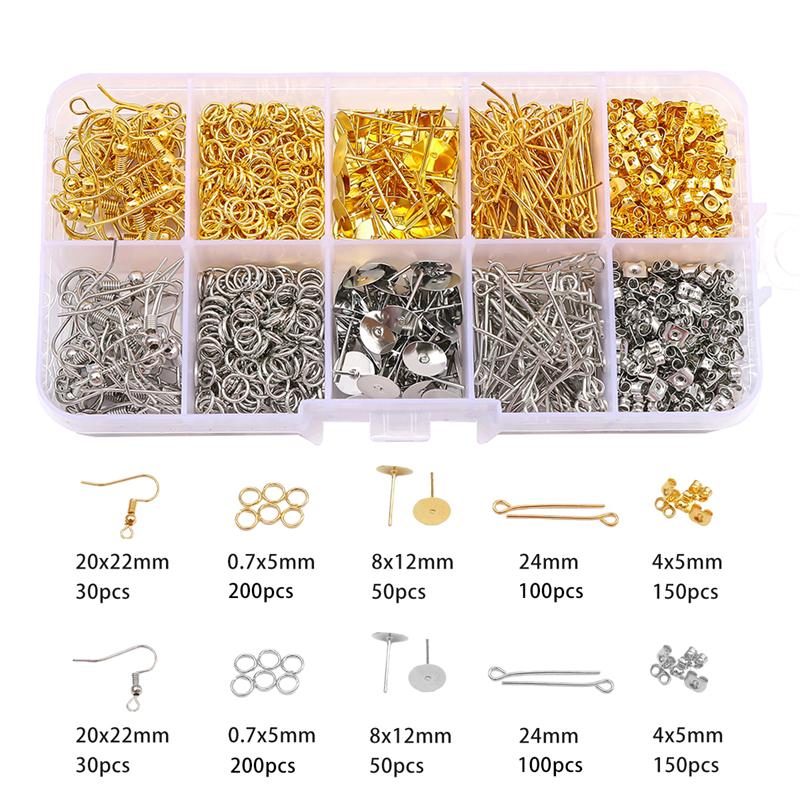10 Grid/Box Gold/Silver Ear Hook Single Loop Ear Pin Ear Plug Set for DIY Jewelry Earring Making Accessories