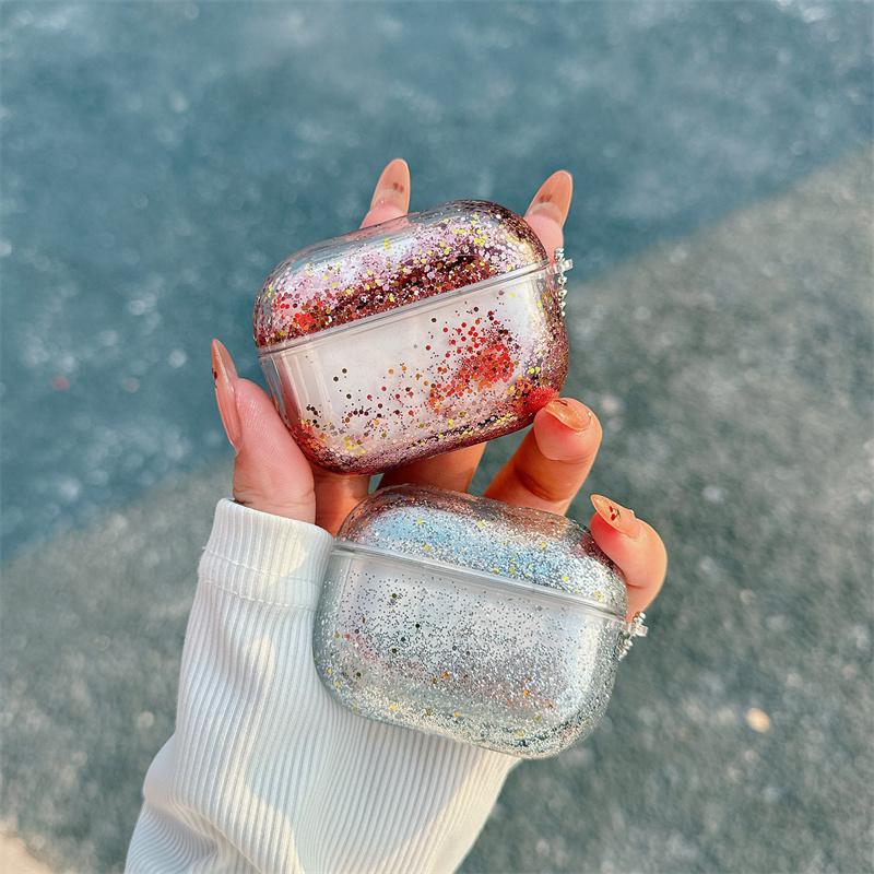 Shiny Quicksand Protective Headphone Case Cover for AirPods Pro Para Airpod 4 3 2 Moving Sand Earphone Funda Hard Hull