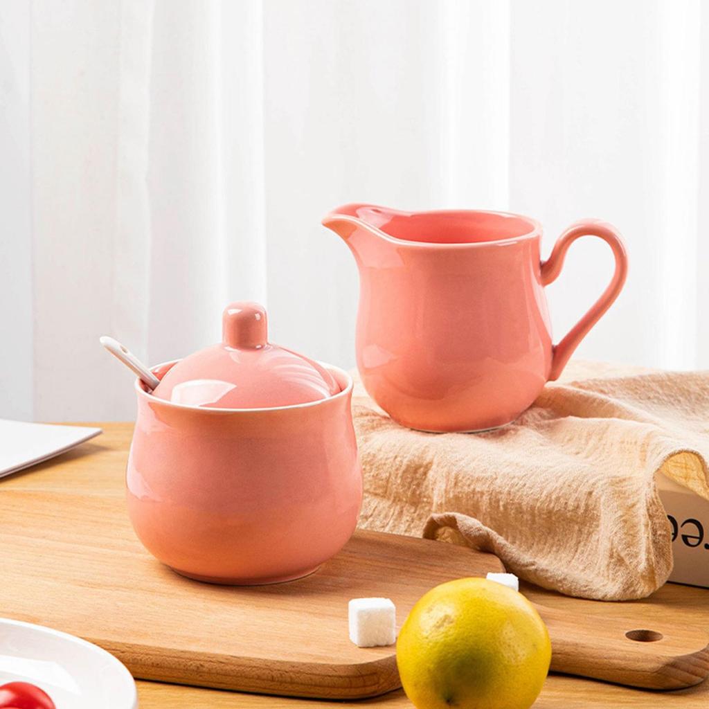 Set Zuccheriera e Lattiera in Ceramica Brocca, Regalo, Porta Zucchero Lattiera Ciotola con Coperchio