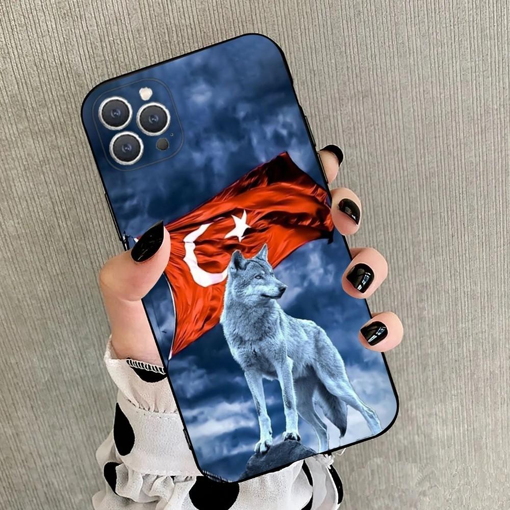 Turk Wolf Turkey Flag Phone Case For iPhone 15,14,13,12,11,Plus,Pro Max,XS,X,XR,SE,Mini,8,7 Soft Silicone Black Cover