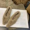 Pointed Toe Fur Ballet Flat Woman Shoes Winter Warm Plush Shallow Loafer Ladies Concise Furry Heeled Dress Shoes  Mujer