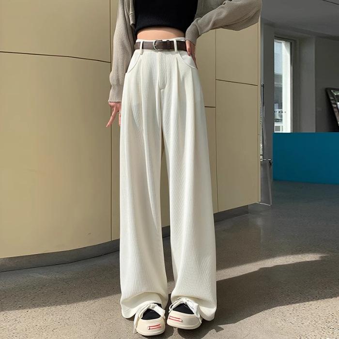 Fashion High Waist Women Retro Corduroy Pants Fall Wide Leg Causal Loose Trousers Vintage Wine Red Pockets All Match Sweatpants