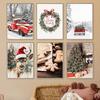 Winter Forest Snow Scene Red Truck Wall Art Poster Christmas Tree Gingerbread Man Holiday Canvas Painting for Bedroom Decoration