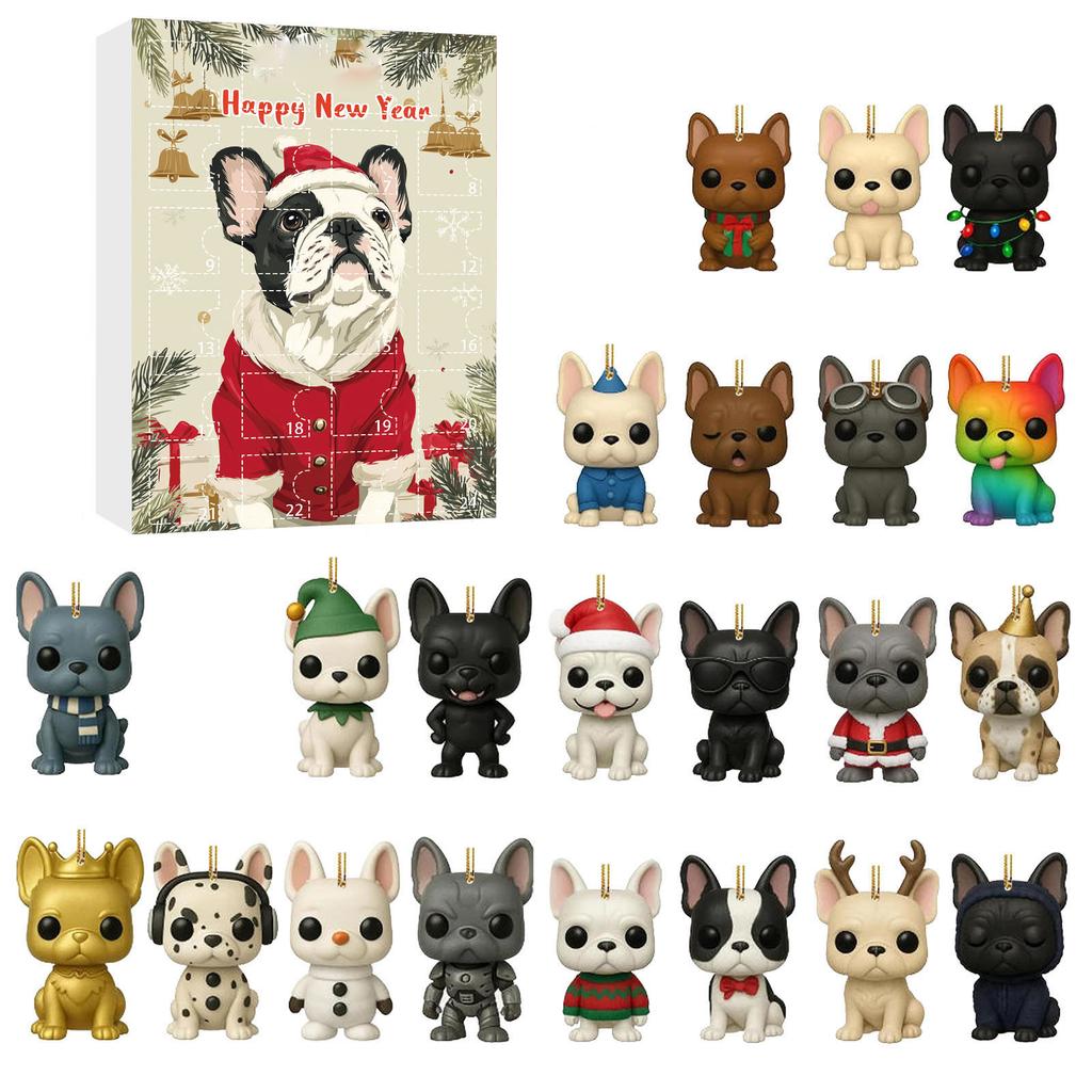 2D Plane Box With 24 Double-sided Printed PendantsChristmas Pet Dog Advent Calendar BlindBox Christmas Tree Decoration Acrylic Pendant