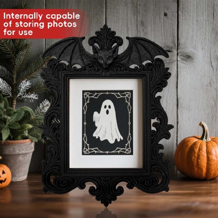 Multipurpose Gothic Retro Themed Bat Shaped Photo Picture Frame Halloween Decoration With Wall Mountable Hanging Feature