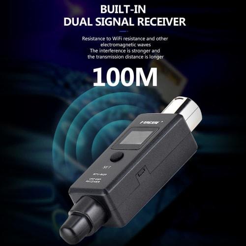 Microphone System, 1 Pair Transmitter & Receiver for Dynamic/Condenser Microphones, Black