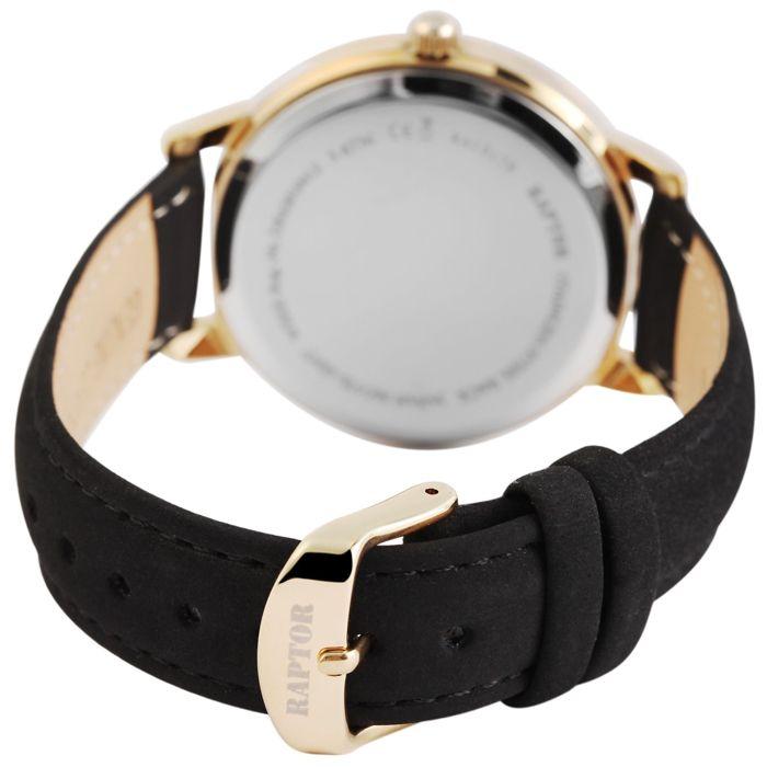 Montre - RAPTOR - Brilliance - Boîtier doré 40 mm - Cadran noir index dorés - Bracelet cuir noir 18 mm