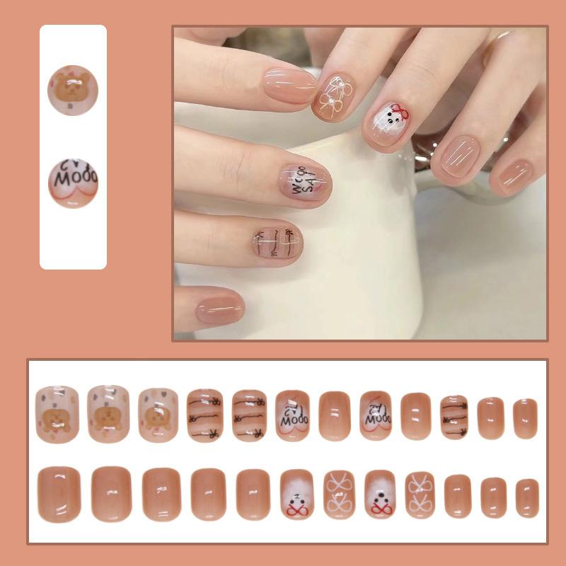 2025 Newest 24Pcs/Set Nail Art French Fake Nails Set With Glue Abs Plastic - Simple Short Nail Stickers
