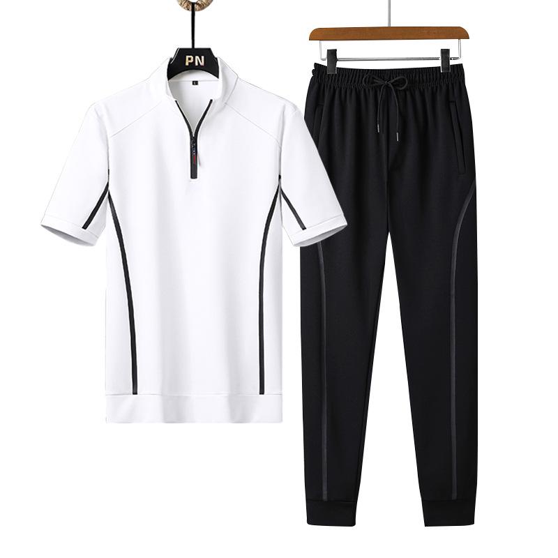 Men's Stand-Up Collar Sportswear Suit: Casual, Trendy, Breathable, Loose-Fit, Short-Sleeved Two-Piece Set