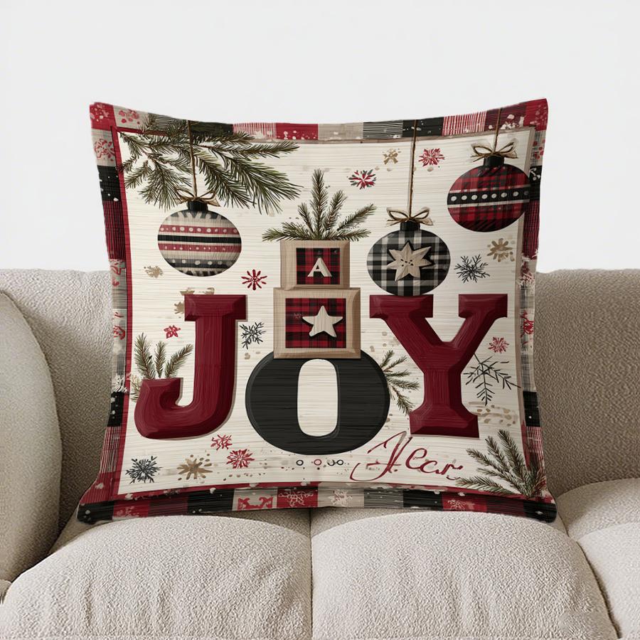 Christmas Holly Ball Pattern Throw Pillow Cover With Short Plush Print Living Room Sofa Decoration Cushion Cover Pillow Covers