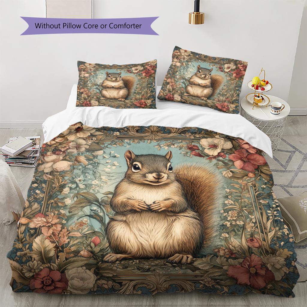Squirrel Pattern Bedding Home Decoration Birthday Gift (1 * Duvet Cover + 2 * Pillowcase, Without Core)