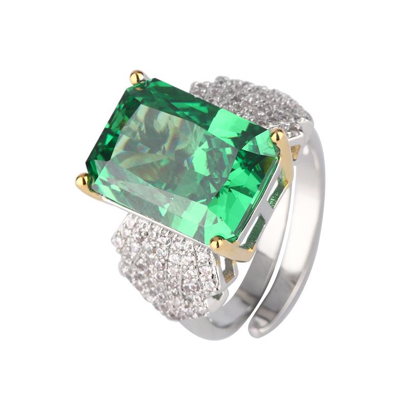 Jewelry Copper Bottom Gold-Plated High Carbon Diamond Ice Flower Copper Inlaid Light Luxury Square Diamond Ring Women 10 * 14