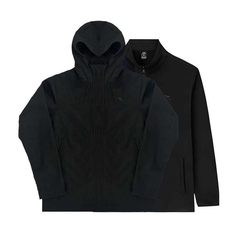 ANTA Men s Geographic Series Water-Repellent 2-in-1 Hooded Jacket Black 152546601R-2 L