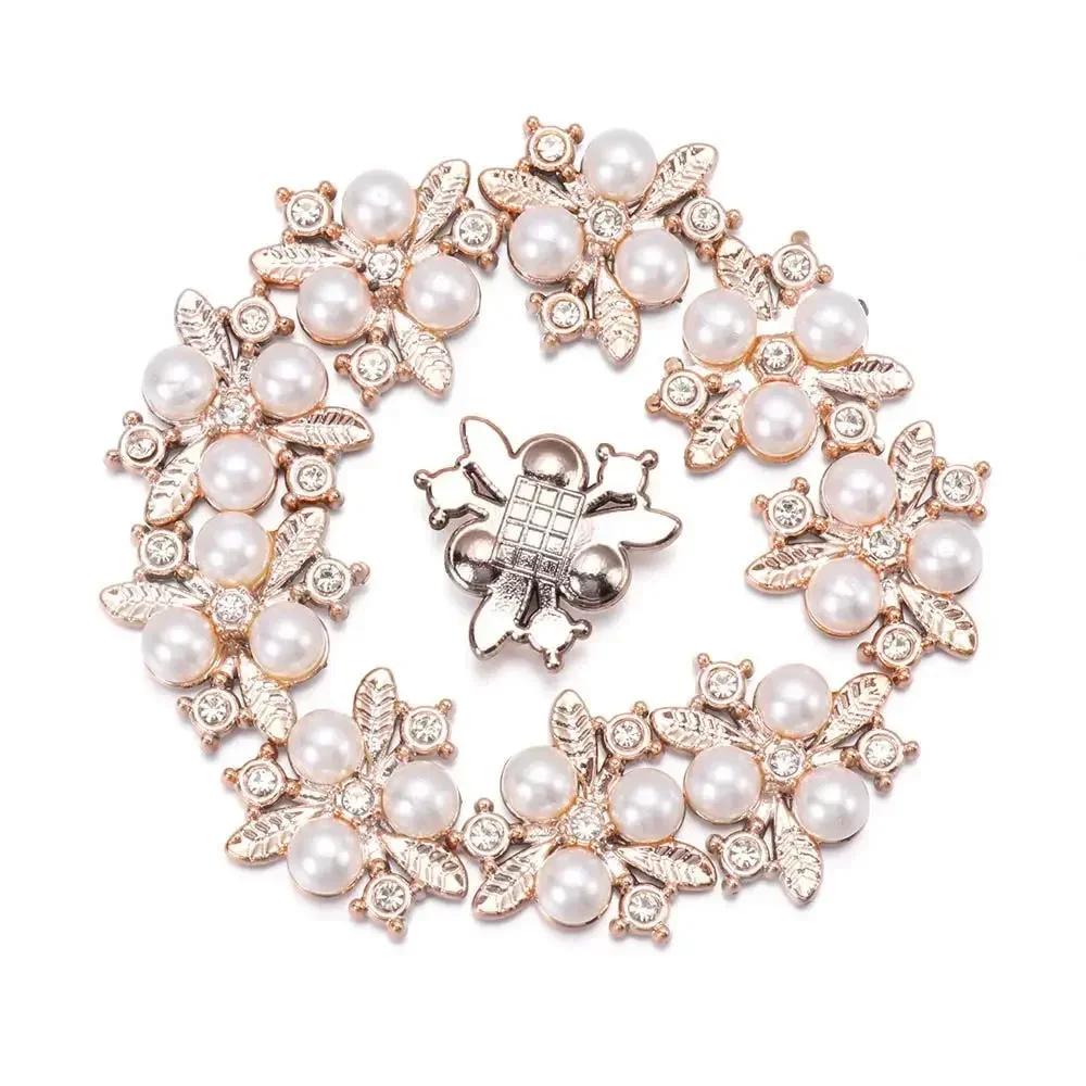 Boutons Strass Fleur 25 mm Bouton Perle Vêtements DIY Alliage Diamant Cryustal Accessoires Noeud Vêtement Décoratif Couture