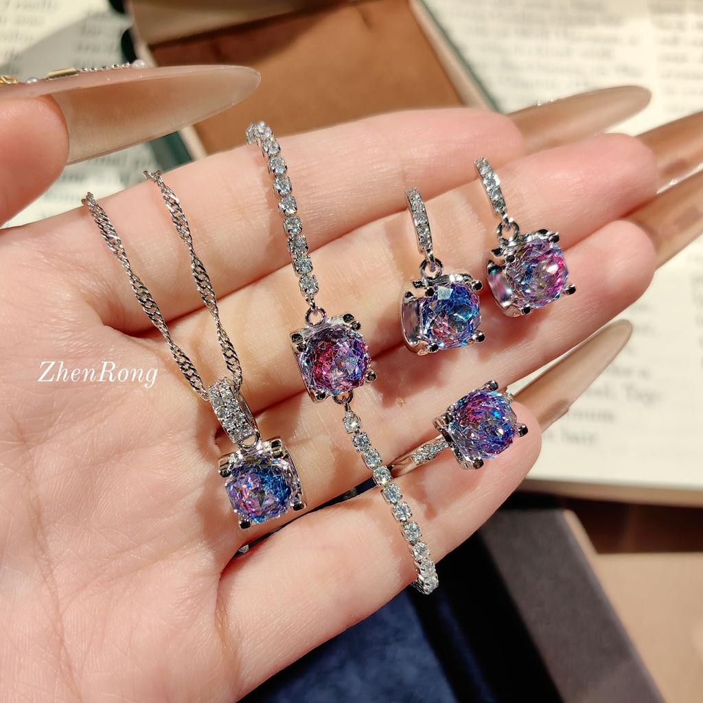 Classic Bull Head Star Anise Rose Cut Paraiba Pendant Necklace Colorful Diamond Stud Earrings Pink Diamond Ring Sea Blue Bracelet