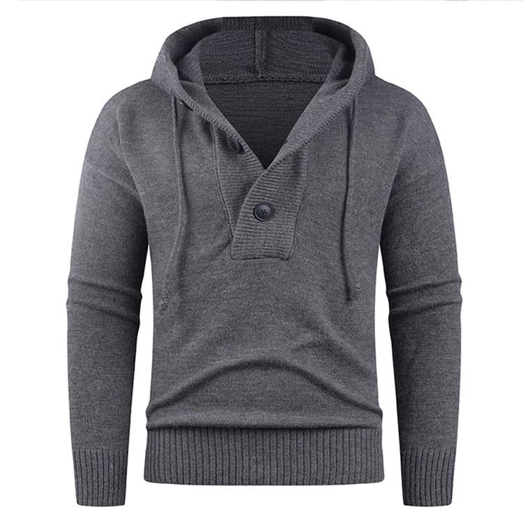 Men's Thick Woolen Hooded Pullover Sweater Coat - Solid Color for Autumn/Winter