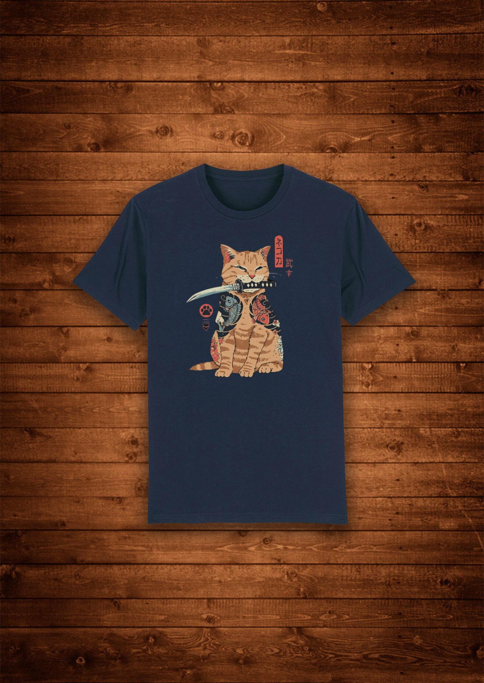 Katana Japanese Cat Japan Art Cute / T shirt Unique Design Street Wear Art Urban Graphic Tees Top 2XL