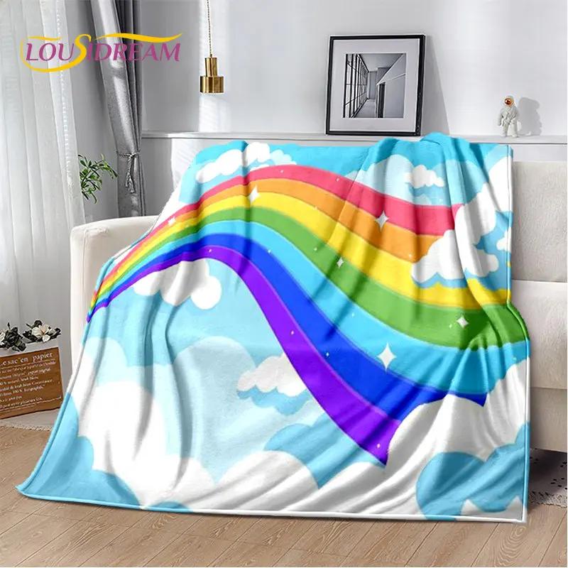 Pătură moale de pluș cu iluzie de culoare cromatică curcubeu, pătură de flanel pentru sufragerie dormitor pat canapea husă de picnic