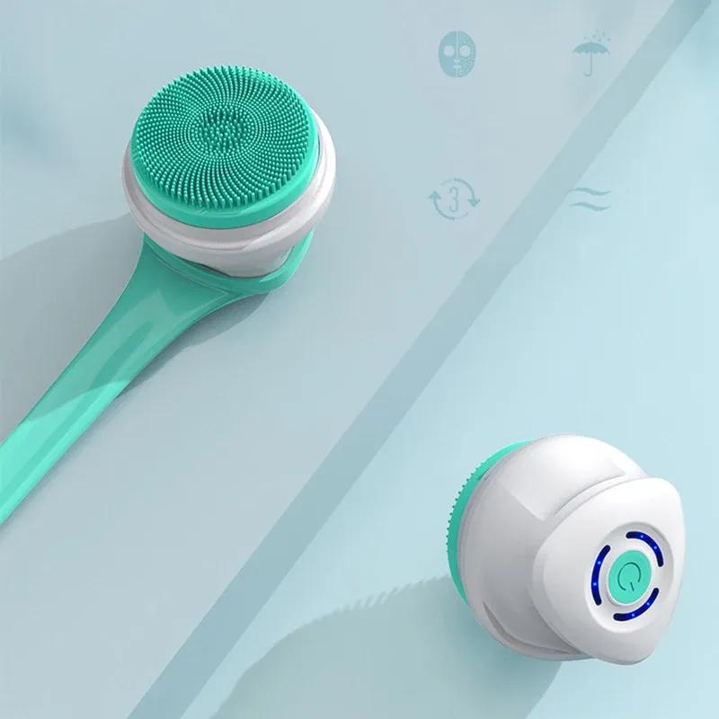 5 in 1 Electric Shower Cleaning Brush Set Rechargeable Long Handle Silicone Back Rubbing Brush for Bath Body Cleaning & Massage
