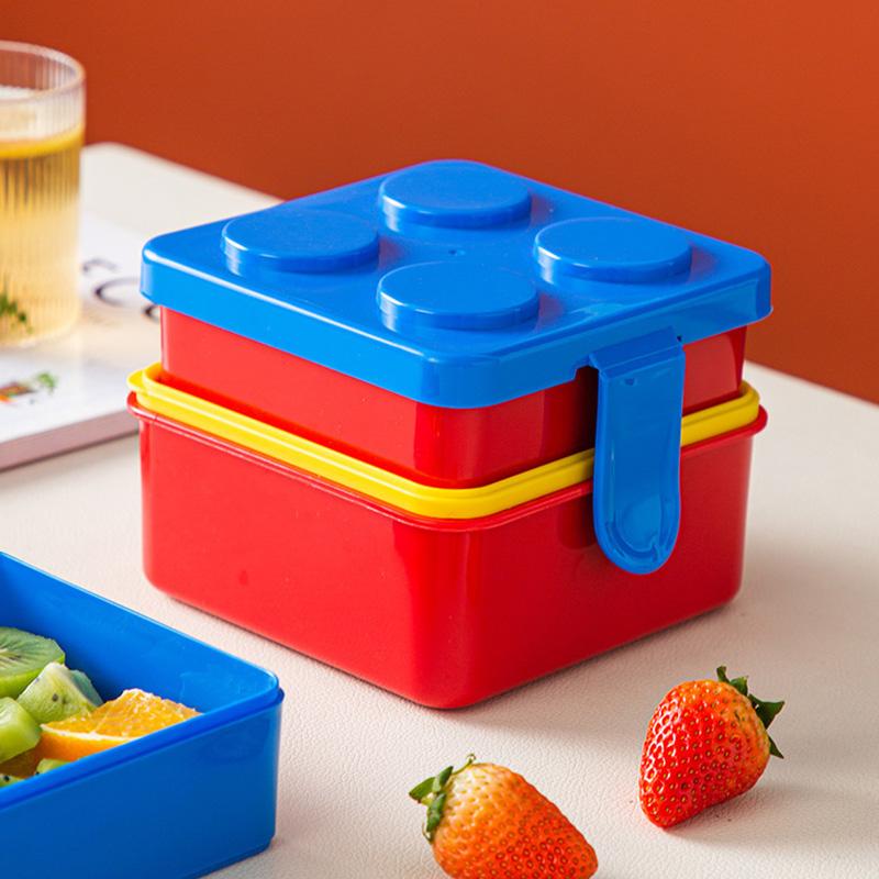 1 Stück Quadratische Kreativität Bausteine Bento Box Tragbare Doppelschichtige Cartoon Kinder Studenten Lunchbox Lebensmittelbehälter