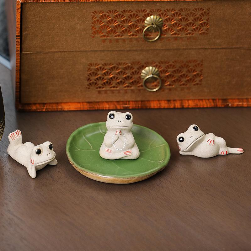 Ceramic Little Frog Decoration Ceramic Lotus Leaf Tea Ceremony Accessories Tea Table Fun Decoration Tea Room Decoration