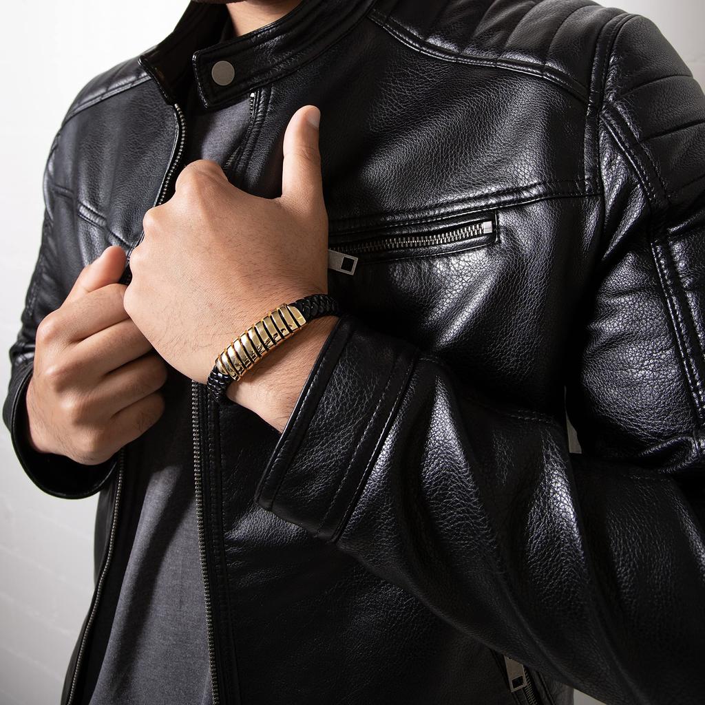 SERASAR Leather Bracelet 23cm Gold Bracelet Leather Bangle Leather Band Bangle Arm Jewelry Leather Jewelry Jewelry Braided Bracelet Leather Wrap