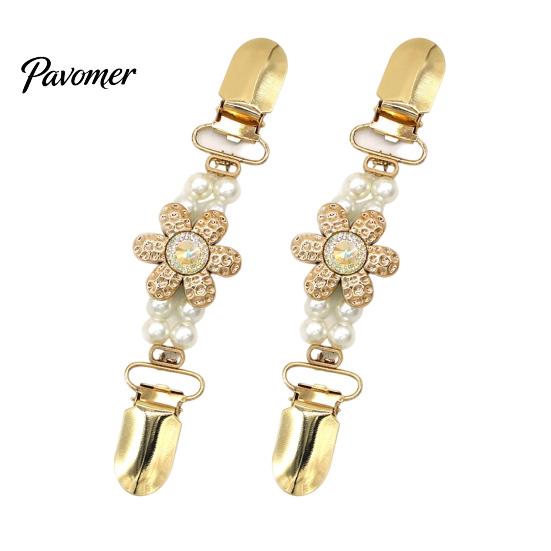 Elegant Scarf Clasp 2Pcs Vintage Sweater Clips for Women Girls, Retro Faux Pearl And Rhinestones Cardigan Clips, Collar Pin Dresses Shawls, Adjustable