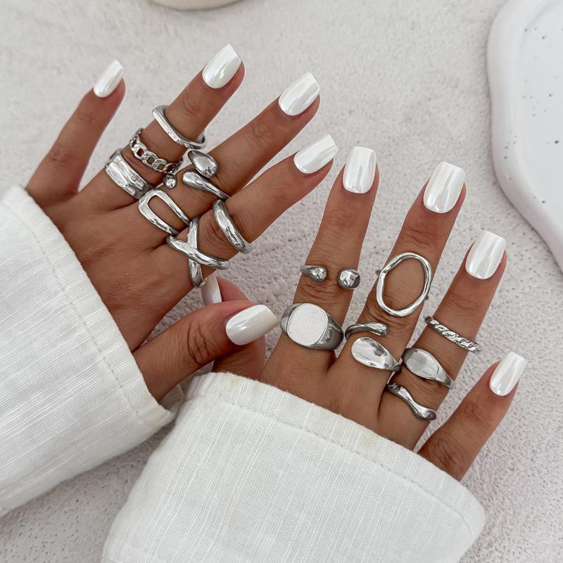 1Set Irregular Glossy Metal Open Rings For Women Vintage Punk Gold Silver Color Personality Finger Ring Female Jewelry