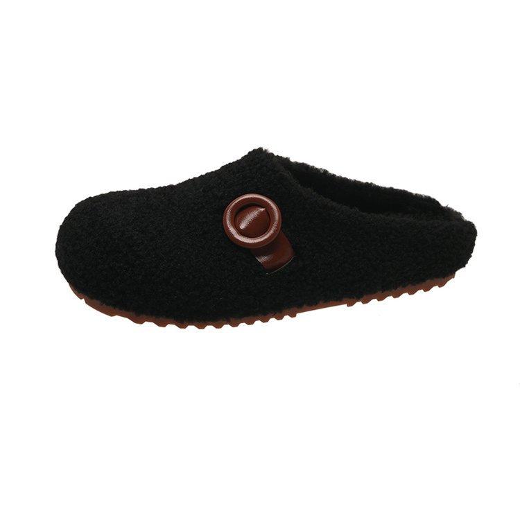 [Ushilai] Retro Thick-soled Lamb Wool One-pedal Women's 2025 Winter New Soft-soled Casual Versatile Cotton Mop