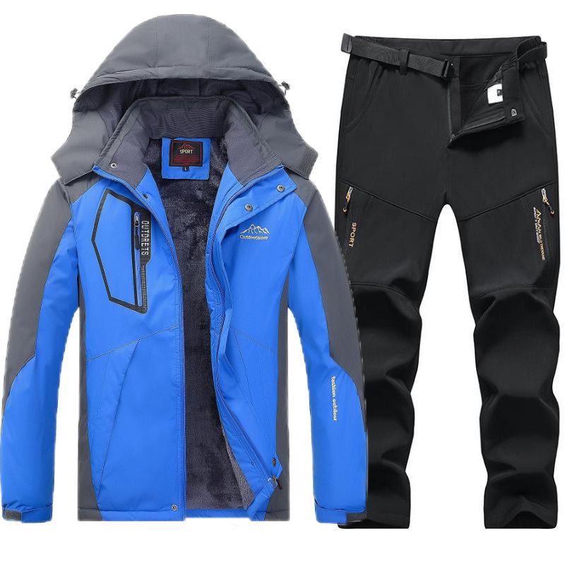 

Куртка для спорту на відкритому повітрі Чоловічий Плюс Оксамитовий Товстий Теплий Вільний Осінньо-Зимовий Костюм Лижний Костюм Софтшел Плюс Оксамитові Штани Чохол M синій