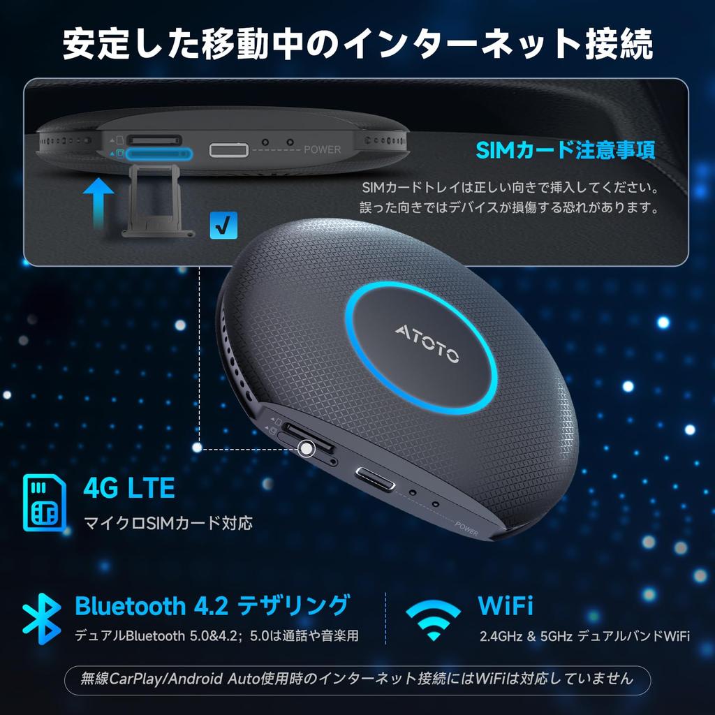 MYATOTO Android 13 Ai CarPlay Auto 4G LTE SIM Bluetooth WiFi OTA TrackHU Easy CB6 CarPlay Wireless Box, Wireless/Android Wireless, Card, Built-in GPS,