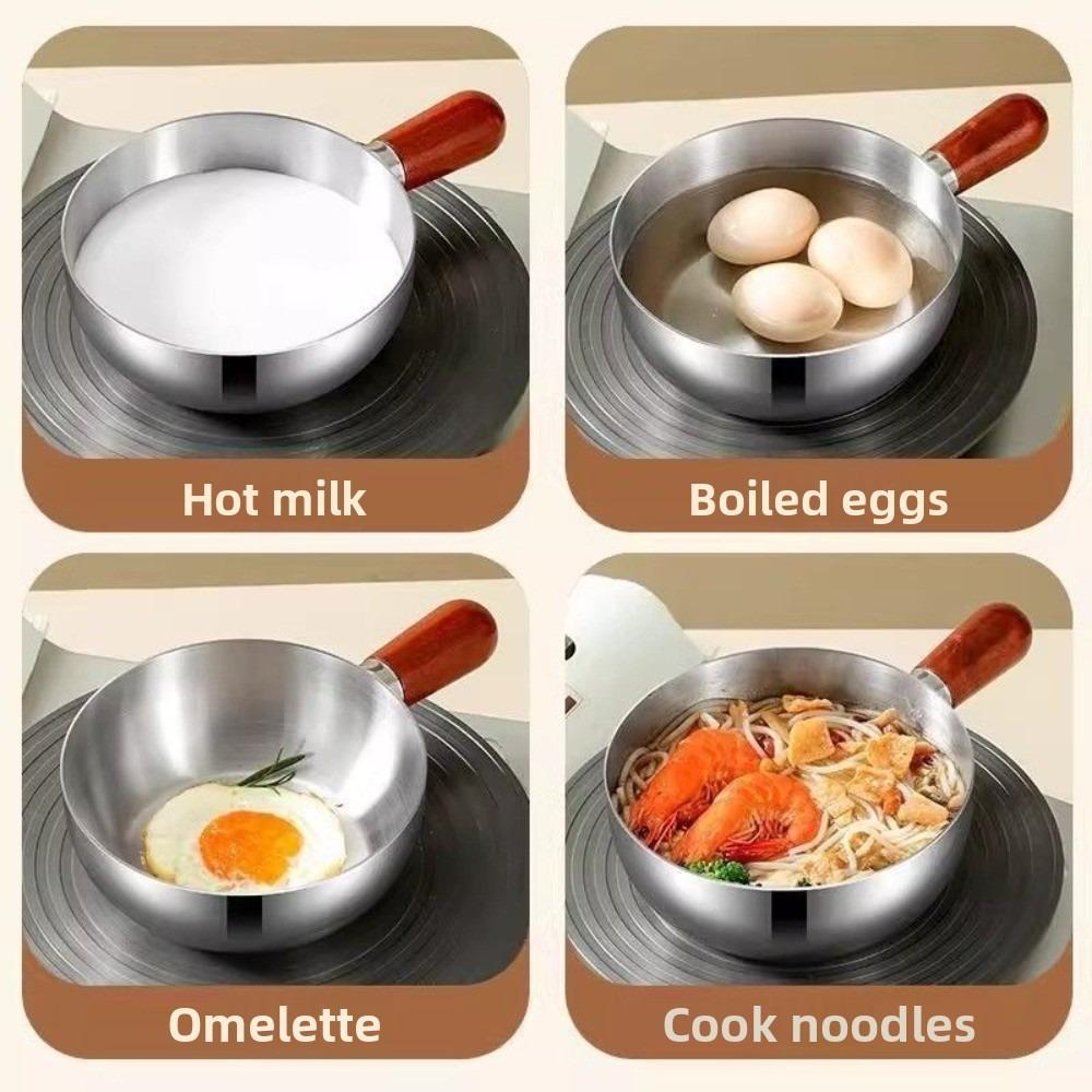 Wooden Handle Single-person Pot Thickened Even Heat Distribution Milk Pot Heat-Resistant Non-stick Stainless Steel Pot