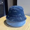 2026New trendy denim bucket hat for women, spring and autumn, washed vintage with letter embroidery, versatile outdoor sun protection hat