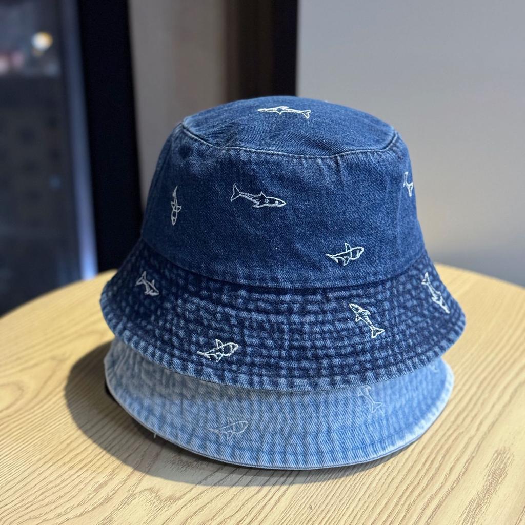 2026New trendy denim bucket hat for women, spring and autumn, washed vintage with letter embroidery, versatile outdoor sun protection hat
