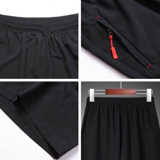 Men Summer Casual Shorts with Zipper Pockets Elastic Waist Drawstrings Wide Leg Running Fitness Beach Short Pants
