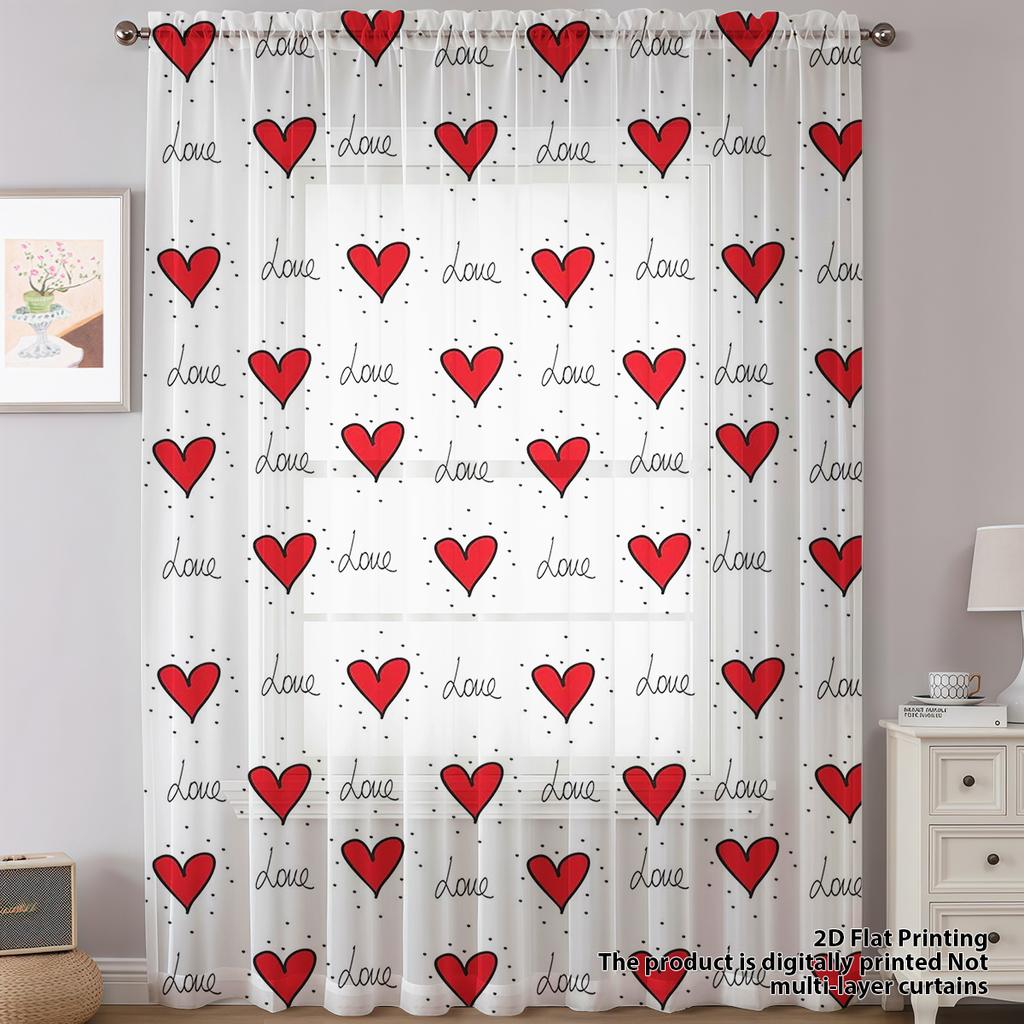 Handwritten Love Message Window Curtain Valentine Day Theme Living Room Bedroom Fresh Decorative Single Panel Polyester With Rod Pocket Washable Great