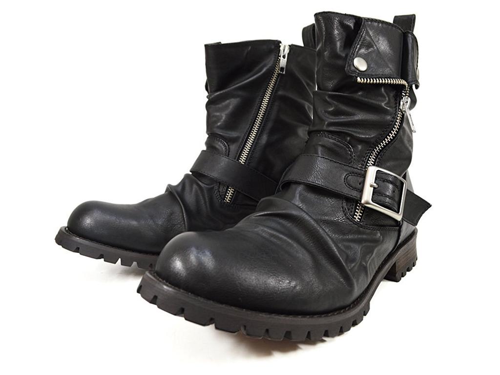 Gino Engineer Boots, Short Drape Boots, Black, Size 26.5cm, ze319 BK