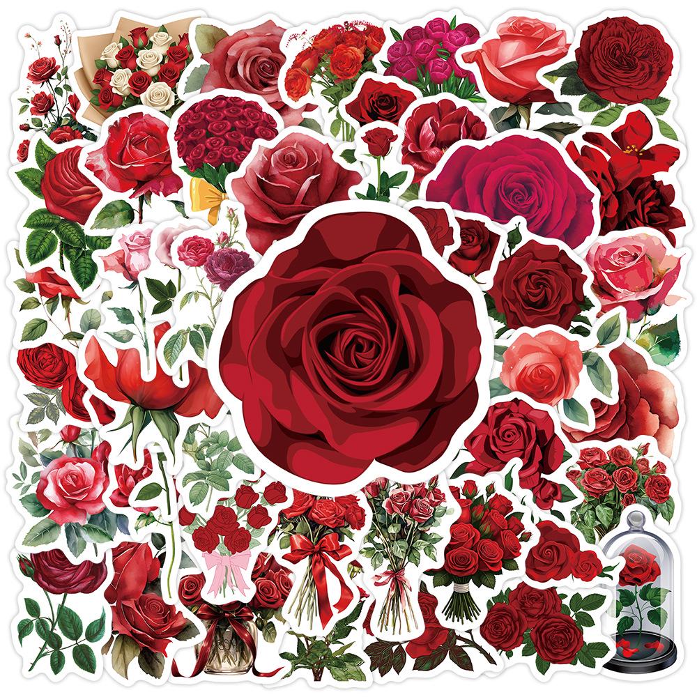 50PCS Waterproof Red Rose Graffiti Stickers for Water Bottles & Phones - Creative Plant Decals