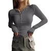 Women’s Button-up Ribbed Fitted Fresh and Sweet Long-sleeved Knitted Top