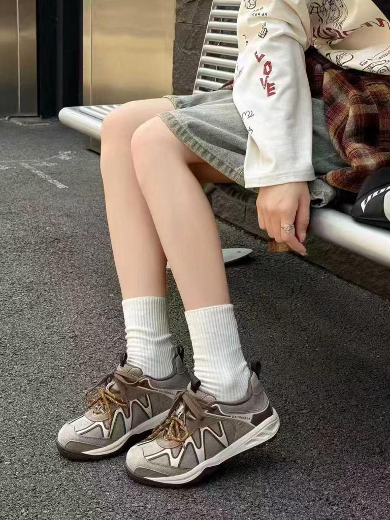 Women's 2025 Colorblock Casual Sneakers - Comfortable Korean Style with Double Shoelaces and Height Boost