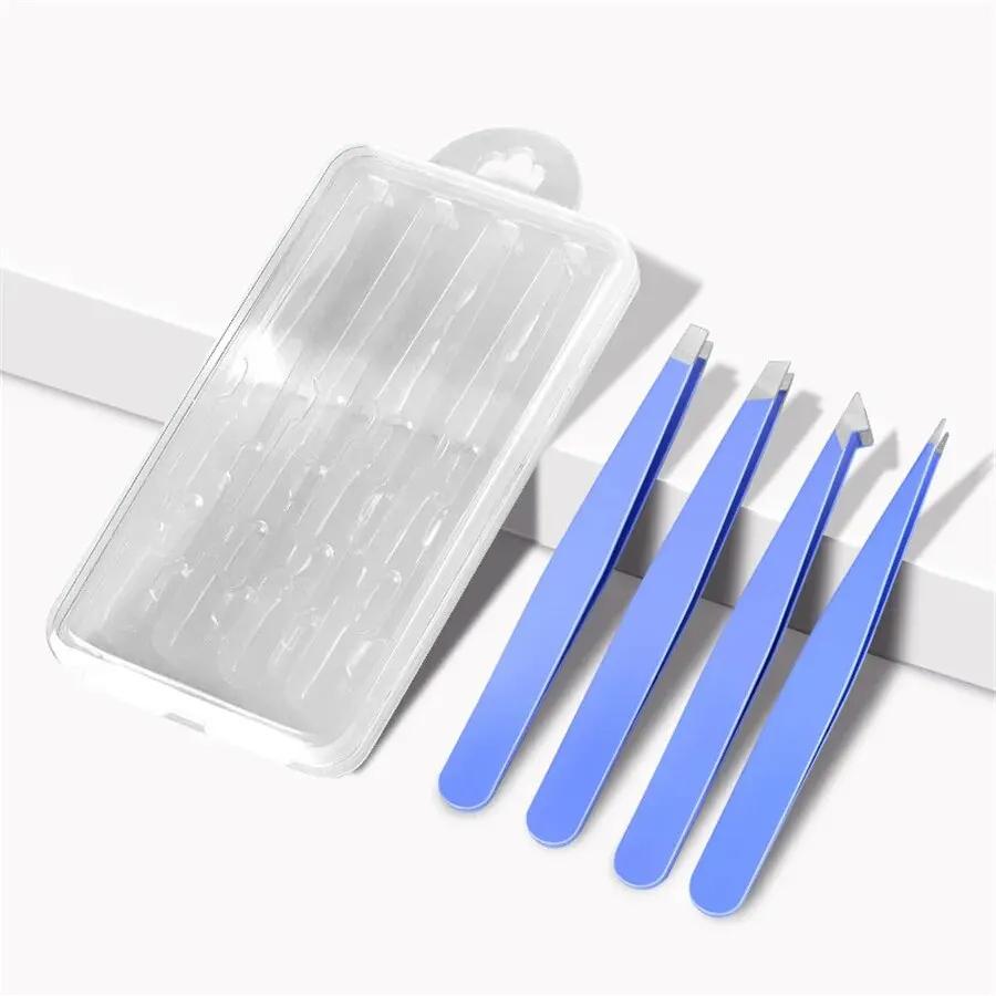 Summer Color 4 in 1 Stainless Steel Eyebrow Tweezers Set Makeup Tools for Eyelash Removal Long Lasting Anti Rust and Easy