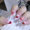 Handmade Christmas Red Lace Bow Heart Plaid Nails - Girly Brightening Manicure