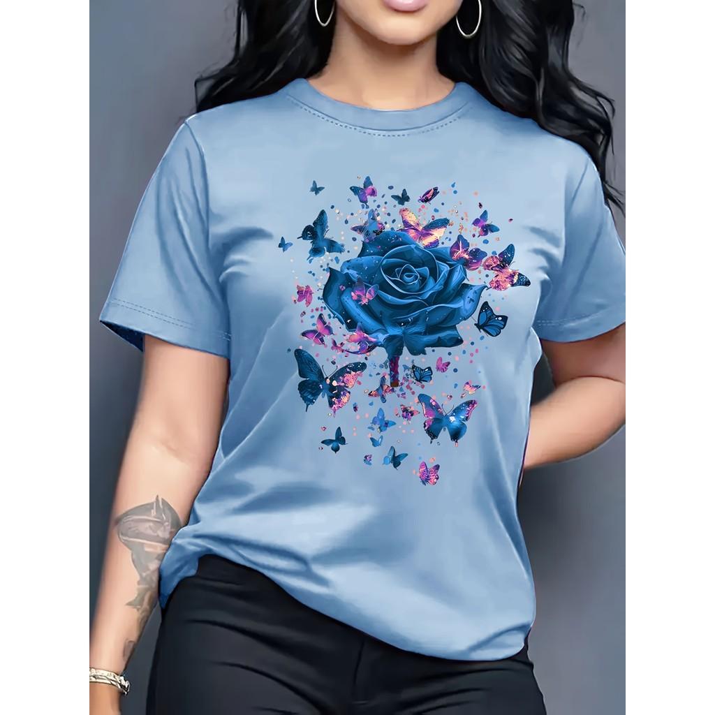 Ladies' casual short sleeved round neck T-shirt